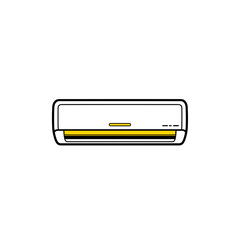 Air conditioner in minimalist design with yellow accents on white background  