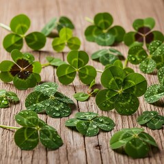 Lucky Clovers: Fresh Dew Drops on Wooden Planks