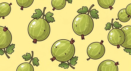 Hand-Drawn Gooseberry Pattern: Whimsical Fruit Delight on Yellow