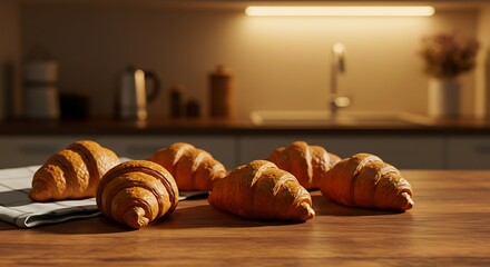 Golden Croissants: Warm Kitchen Still Life, 3D Rendered