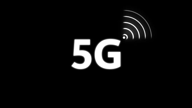 the Animated 5g network icon. abstract 5G Wi Fi Signal on black Background with white Glow Wireless Network Symbol Wi-Fi. Technology concept icon.  