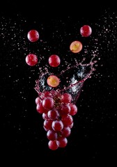 Crimson Burst: Grapes Frozen in a Splash of Sweetness