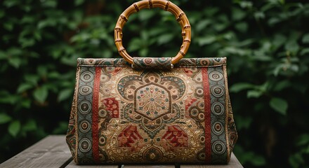 Embroidered Purse, Rustic Charm, Wooden Handle