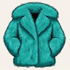 Teal Faux Fur: Detailed Vector Illustration of Plush Fashion Garment