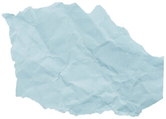 Isolated piece of crumpled delicate blue paper with torn edges, scrap for collage scrapbooking design