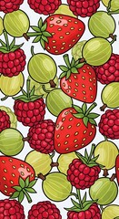 Fresh Fruit Burst: Hand-Drawn Berry Medley Pattern
