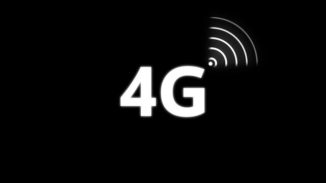 the Animated 4g network icon. abstract 4G Wi Fi Signal on black Background with white Glow Wireless Network Symbol Wi-Fi. Technology concept icon.  