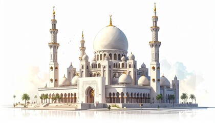 Naklejka premium Grand Mosque with Minarets and Dome.