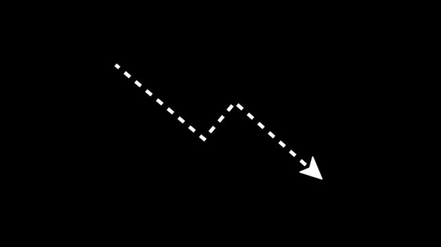 Animation of a descending graph symbol, with a dotted line arrow. The dotted line follows the direction of the arrow, 4k video.