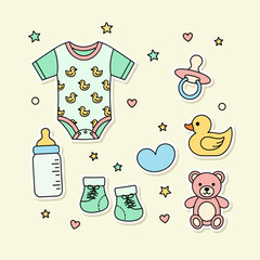 Flat Vector Baby Shower Essentials Icon Set