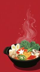 Cartoon Lamian Noodles illustration on red background