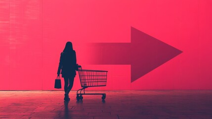 Shoppers' backs with red arrows