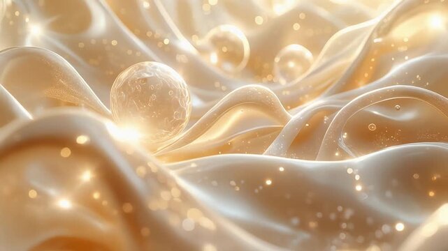 Luxurious VALENTINE concept an abstract autophagy visualization of cellular renewal, featuring shimmering, translucent membranes and gentle, breath-like motion