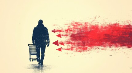 Shoppers' backs with red arrows