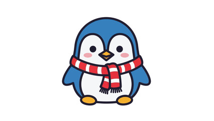 Cute Cartoon Penguin Wearing a Red and White Striped Scarf, Winter Character