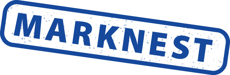 Blue distressed rectangular rubber stamp impression featuring the word marknest isolated against a clean white background symbolizing official approval or brand identity.