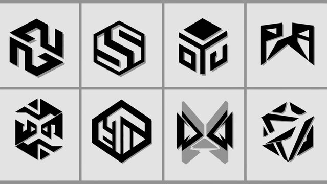 Hexagonal Monogram Logos, Abstract Geometric Shapes, Modern Branding Icons