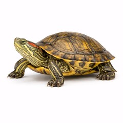 Obraz premium Realistic Turtle Walking Isolated on White Background Symbolizing Slow and Steady Progress