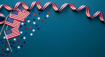 Obraz premium American patriotic background with flags ribbon and stars for independence day celebrations