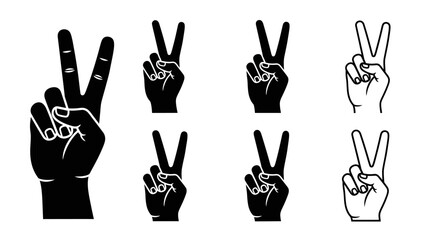Fototapeta premium Peace Sign Hand Gestures: Black and White Silhouettes and Line Art Icons