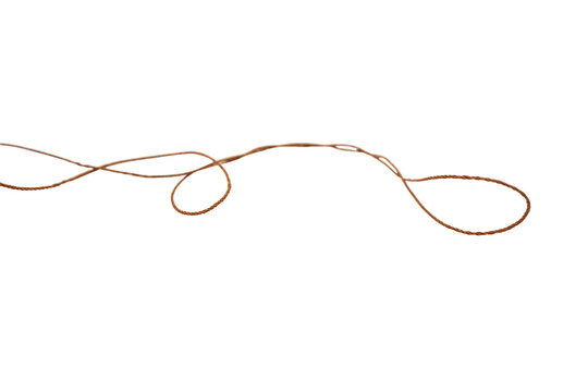 Single strand of brown rope or twine forming loose loops on Transparent background, isolated minimalist object for design elements, texture, and abstract line concept.