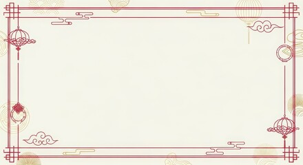 Ornate decorative frame design with traditional Asian motifs and ample copy space