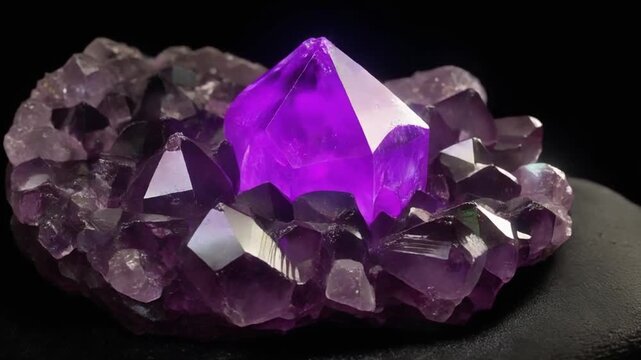 Vibrant Purple Amethyst Crystal Geode Cluster. Natural Healing Gemstone Mineral.