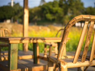 Outdoor Bamboo Furniture Amid Natural Scenery