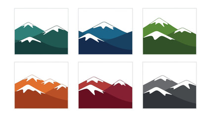 Set of Minimalist Mountain Landscape Icons in Various Color Palettes