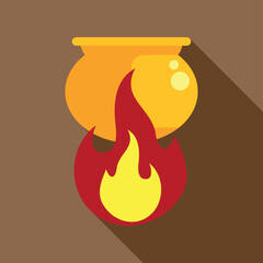 Naklejka premium Gold cauldron boiling over a fire creating a magic potion