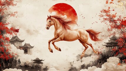 Chinese style ink painting horse map