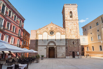 Fototapeta premium The Cathedral of Santa Chiara, the main place of worship in Iglesias, Sardinia, Italy. Historic religious architecture and cultural heritage landmark.