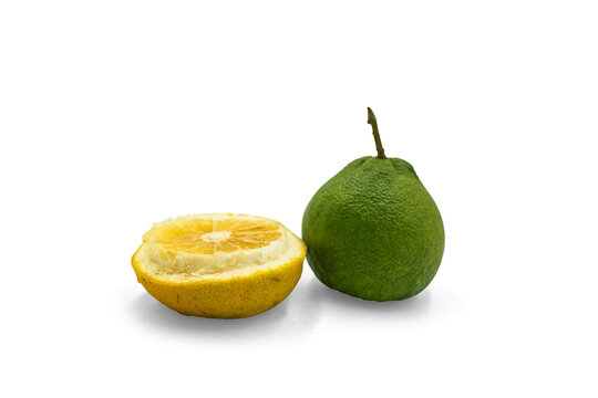 Refreshing Juicy Vitamin C Boost: Whole Green Citrus and Half Lemon on Transparent Background - Celebrate Nature's Natural Fruits.