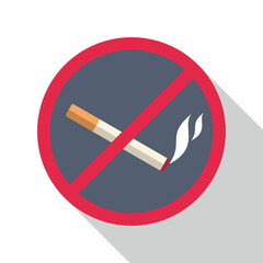 Smoking ban icon presenting a lit cigarette crossed by a red circle with a line