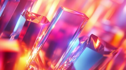 Vibrant Geometric Composition of Translucent Light-Reflecting Prisms on a Soft Backdrop