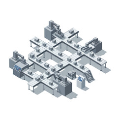 Fototapeta premium Isometric Office Workspace with Computers and Furniture.