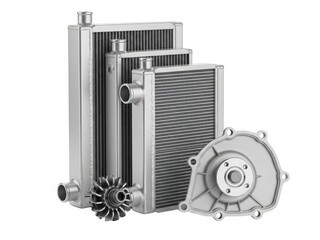 Fototapeta premium Assorted radiators and cooling fans for industrial and automotive use