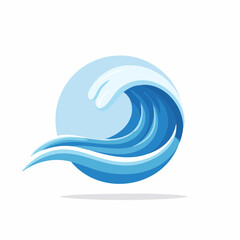 Fototapeta premium Stylized Blue Ocean Wave Rising Curving in a Circle Emblem Aquatic Water Ripple Illustration