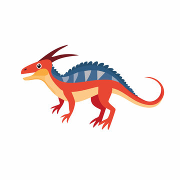 Cartoon Parasaurolophus Dinosaur Walking Side View Children's Illustration Cretaceous Period Extinct Reptile