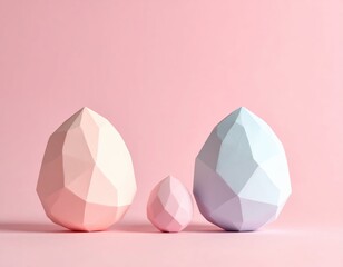Geometric Easter Eggs in Pastel Colors on Pink Background