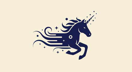 Fototapeta premium Running unicorn silhouette on beige background