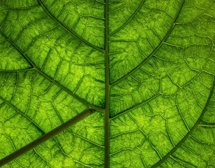Close-Up View of a Vibrant Green Leaf Showcasing Intricate Veins