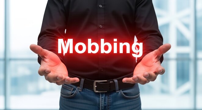 A man in a black shirt holding mobbing concept