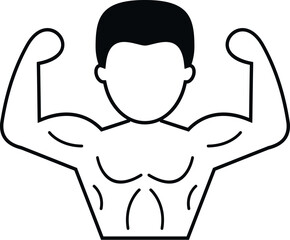 Obraz premium Muscular man flexing biceps and showing shirtless torso with abs