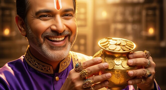  Lord Kubera God of Wealth Holding Golden Treasure Pot