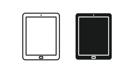 A simple black and white illustration depicts two tablet computers one with a white screen and one black