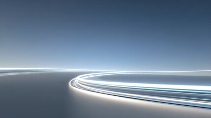 Smooth Curved Road with Bright Lights Under Clear Blue Sky