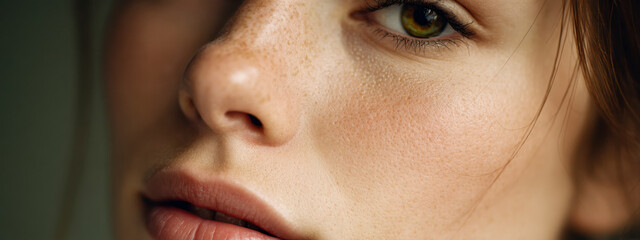 Close-Up Portrait of a Young Woman with Freckles in Natural Light