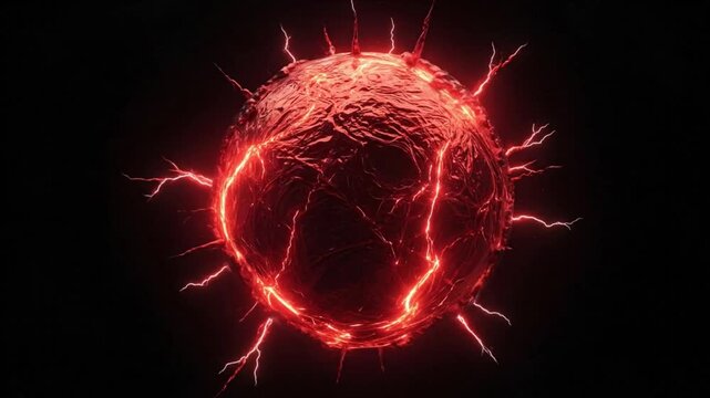Dark Red Plasma Sphere with Lightning Veins and Chaotic Energy
