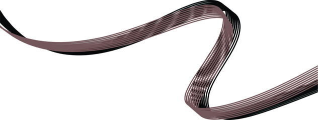 Hand-drawn dark brown flowing ribbon brushstroke on transparent background, fluid zigzag wave line for modern abstract design